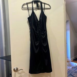 Sexy Black Satin Ruched Dress